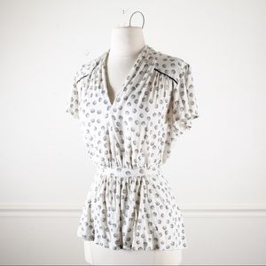 Polka dot Peplum Blouse by Elle Black and cream